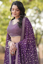 Superb Purple Color Georgette Fabric Party Wear Lehenga