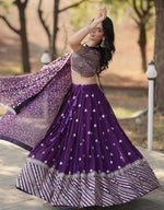 Superb Purple Color Georgette Fabric Party Wear Lehenga