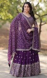 Superb Purple Color Georgette Fabric Party Wear Lehenga