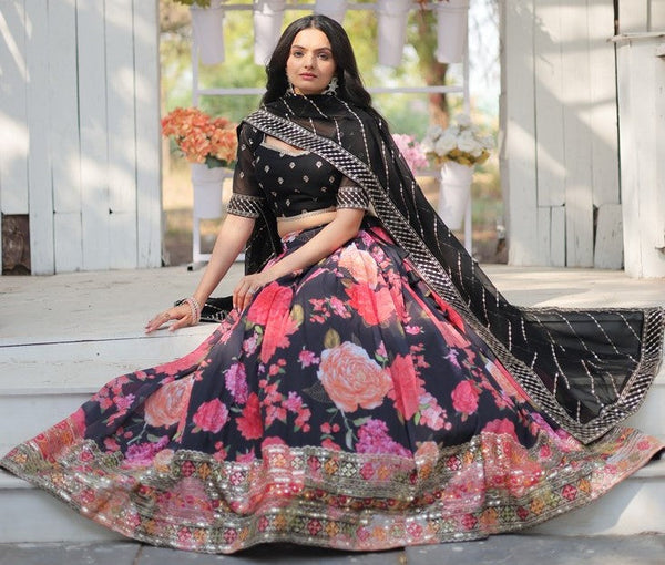 Superb Black Color Georgette Fabric Party Wear Lehenga