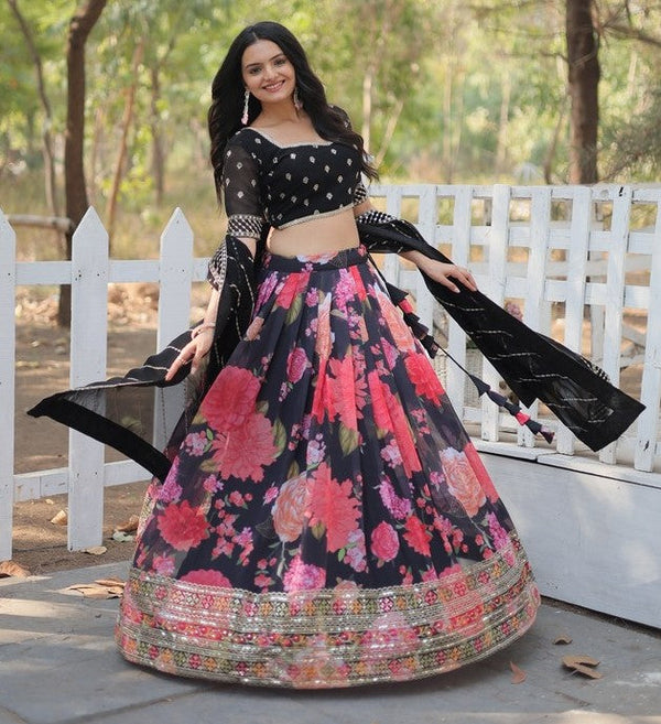 Superb Black Color Georgette Fabric Party Wear Lehenga