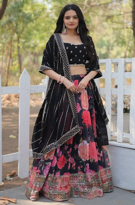 Superb Black Color Georgette Fabric Party Wear Lehenga