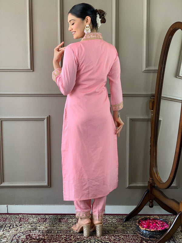 Tasteful Pink Color Viscose Fabric Designer Suit