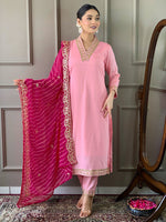 Tasteful Pink Color Viscose Fabric Designer Suit