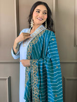 Tasteful Aqua Color Viscose Fabric Designer Suit