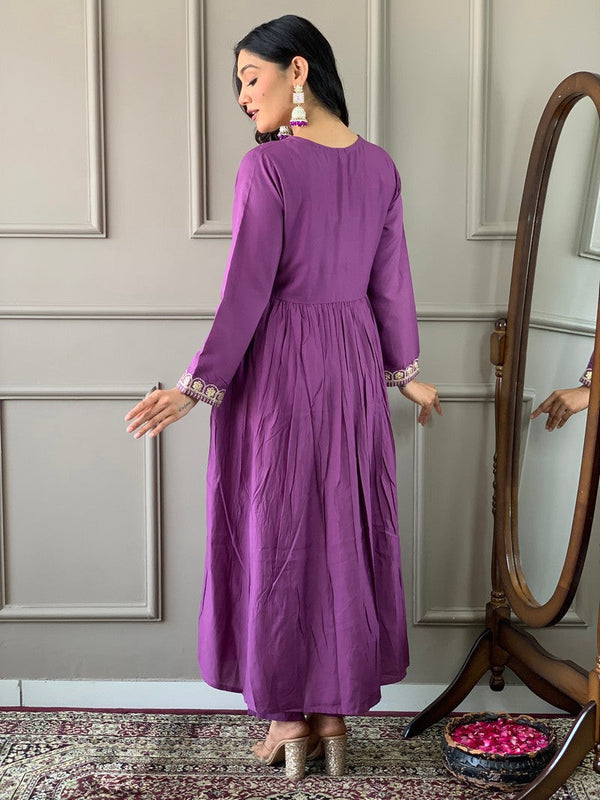 Tasteful Purple Color Viscose Fabric Designer Suit