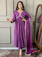 Tasteful Purple Color Viscose Fabric Designer Suit