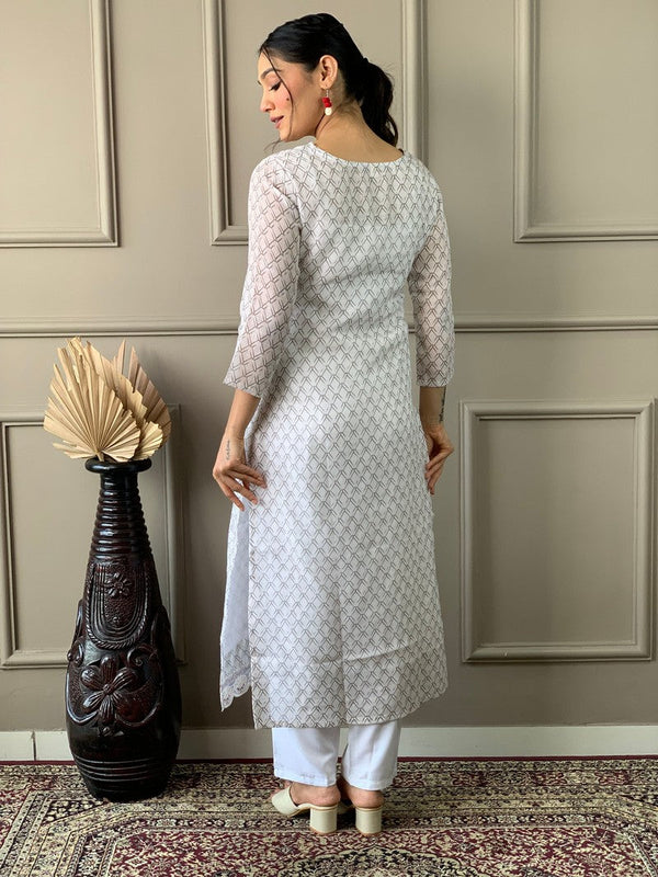 Tasteful White Color Cotton Fabric Designer Suit