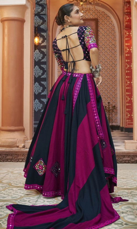 Dazzling Black Color Viscose  Fabric Party Wear Lehenga