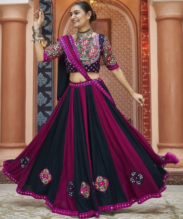 Dazzling Black Color Viscose  Fabric Party Wear Lehenga