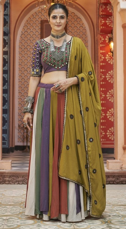 Dazzling Multi Color Viscose  Fabric Party Wear Lehenga