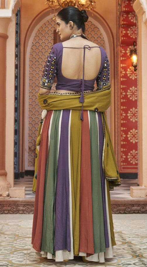 Dazzling Multi Color Viscose  Fabric Party Wear Lehenga