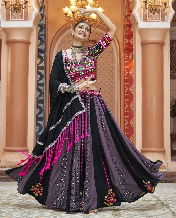 Dazzling Black Color Viscose  Fabric Party Wear Lehenga