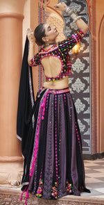 Dazzling Black Color Viscose  Fabric Party Wear Lehenga