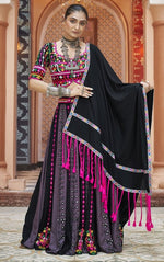 Dazzling Black Color Viscose  Fabric Party Wear Lehenga