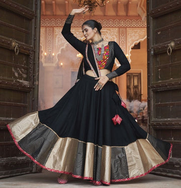 Dazzling Black Color Viscose  Fabric Party Wear Lehenga