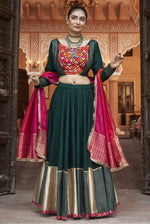 Dazzling Green Color Viscose  Fabric Party Wear Lehenga