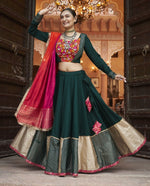 Dazzling Green Color Viscose  Fabric Party Wear Lehenga