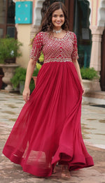 Dazzling Magenta Color Georgette Fabric Gown