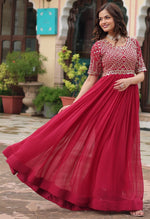 Dazzling Magenta Color Georgette Fabric Gown