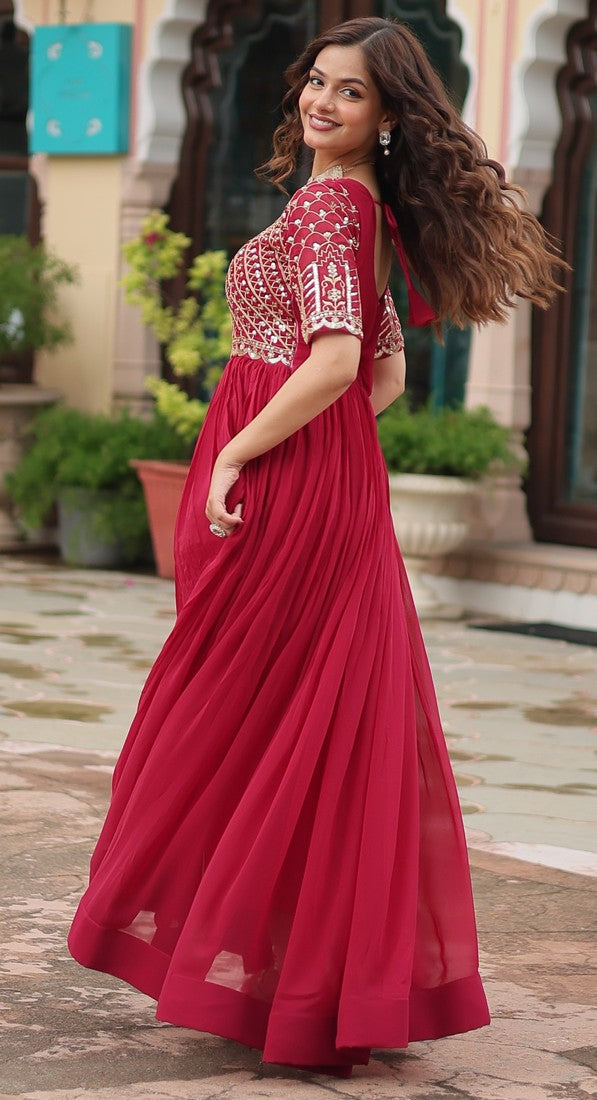 Dazzling Magenta Color Georgette Fabric Gown