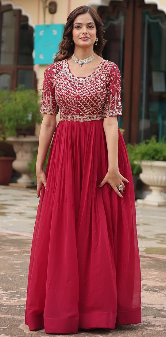 Dazzling Magenta Color Georgette Fabric Gown