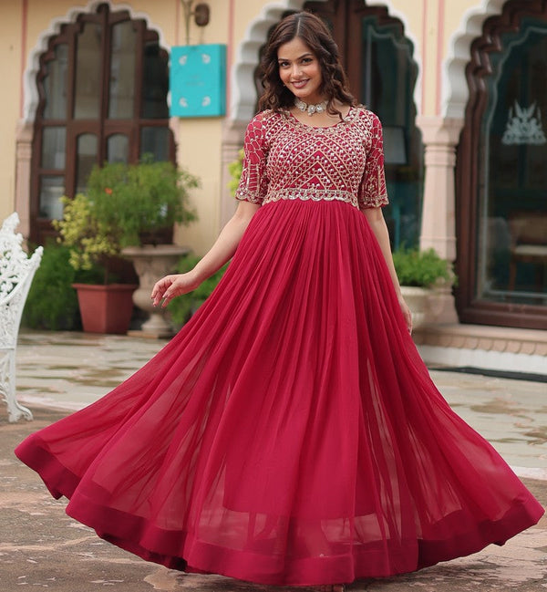 Dazzling Magenta Color Georgette Fabric Gown