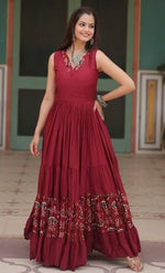 Dazzling Maroon Color Rayon Fabric Gown