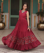 Dazzling Maroon Color Rayon Fabric Gown