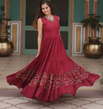 Dazzling Maroon Color Rayon Fabric Gown