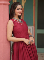 Dazzling Maroon Color Rayon Fabric Gown