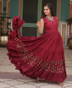 Dazzling Maroon Color Rayon Fabric Gown