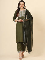 Dazzling Green Color Cotton Fabric Designer Suit