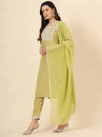 Dazzling Green Color Cotton Fabric Designer Suit