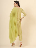 Dazzling Green Color Cotton Fabric Designer Suit