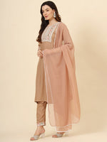 Dazzling Peach Color Cotton Fabric Designer Suit