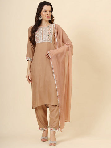 Dazzling Peach Color Cotton Fabric Designer Suit