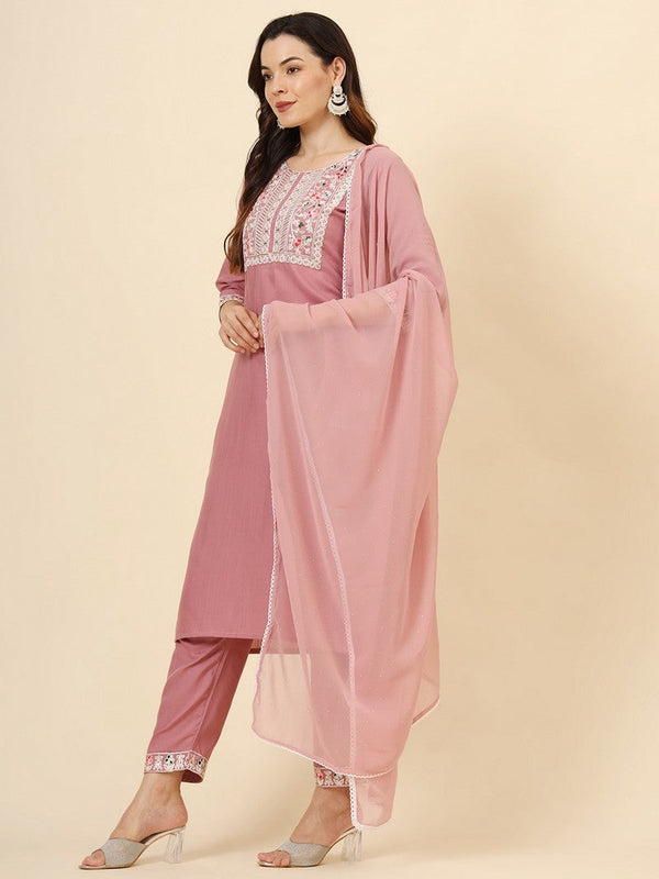 Dazzling Pink Color Cotton Fabric Designer Suit