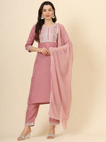 Dazzling Pink Color Cotton Fabric Designer Suit