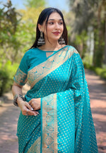 Beauteous Turquoise Color Banarasi Fabric Partywear Saree