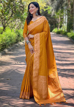 Beauteous Mustard Color Banarasi Fabric Partywear Saree