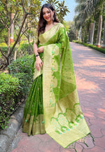 Beauteous Green Color Organza Fabric Partywear Saree