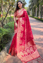 Beauteous Magenta Color Organza Fabric Partywear Saree