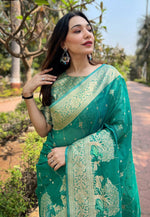 Beauteous Green Color Organza Fabric Partywear Saree