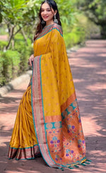 Lovely Mustard Color Silk Fabric Partywear Saree