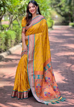 Lovely Mustard Color Silk Fabric Partywear Saree