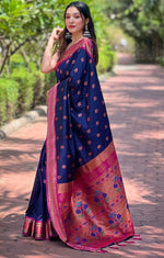 Lovely Navy Blue Color Silk Fabric Partywear Saree