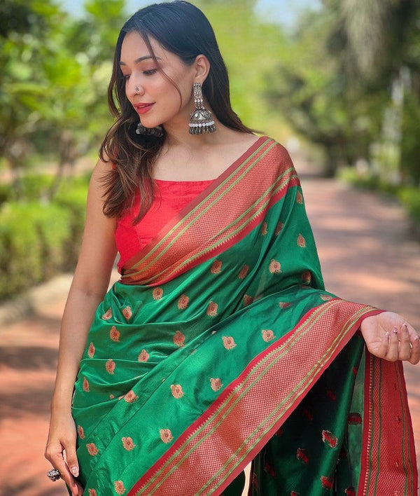 Lovely Green Color Silk Fabric Partywear Saree