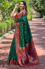 Lovely Green Color Silk Fabric Partywear Saree