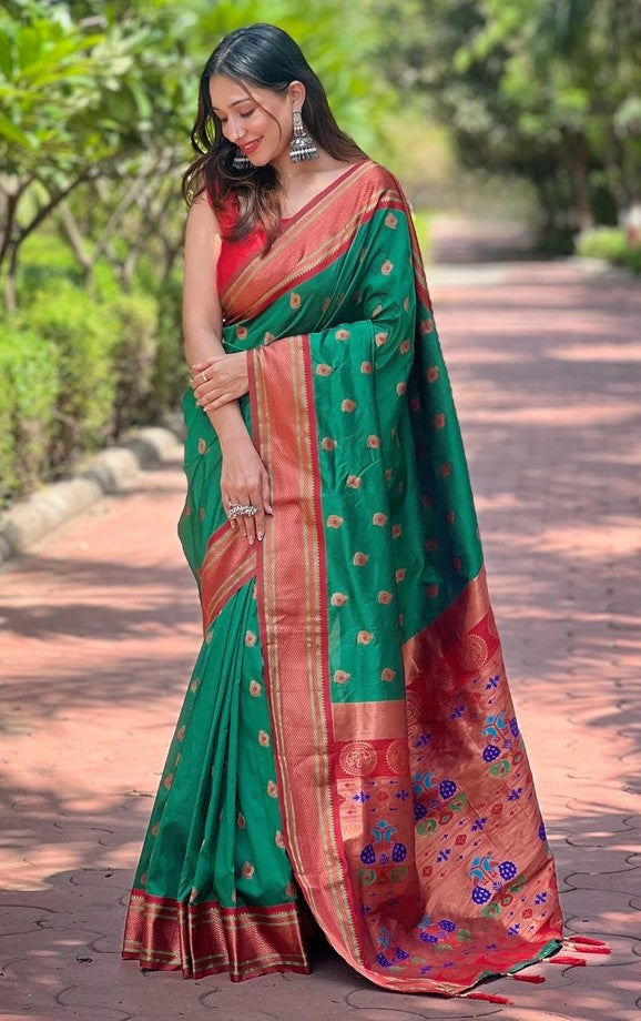 Lovely Green Color Silk Fabric Partywear Saree